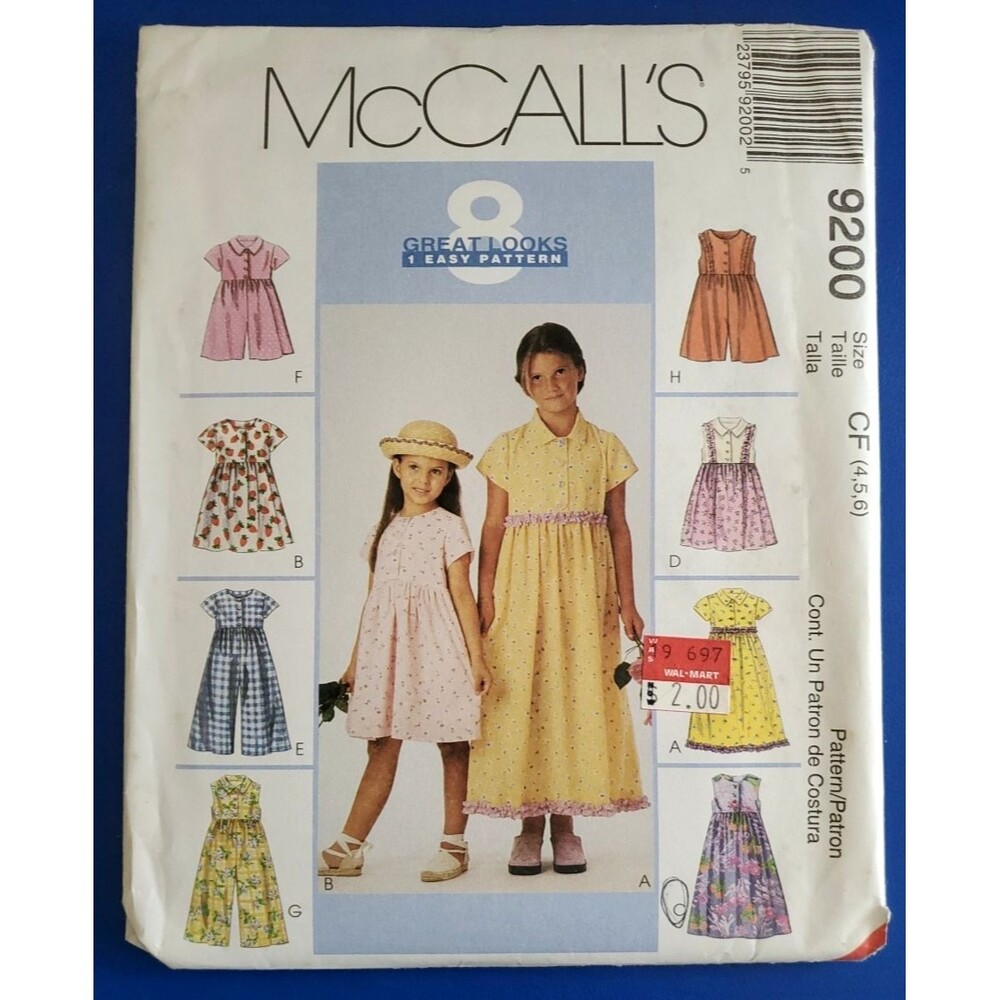 Vintage McCall's 9200 Girls Dress Jumpsuit Romper Sewing Pattern Sz 4-5-6 Uncut